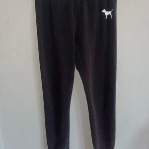 PINK Victoria's Secret Black Joggers with Dog Logo